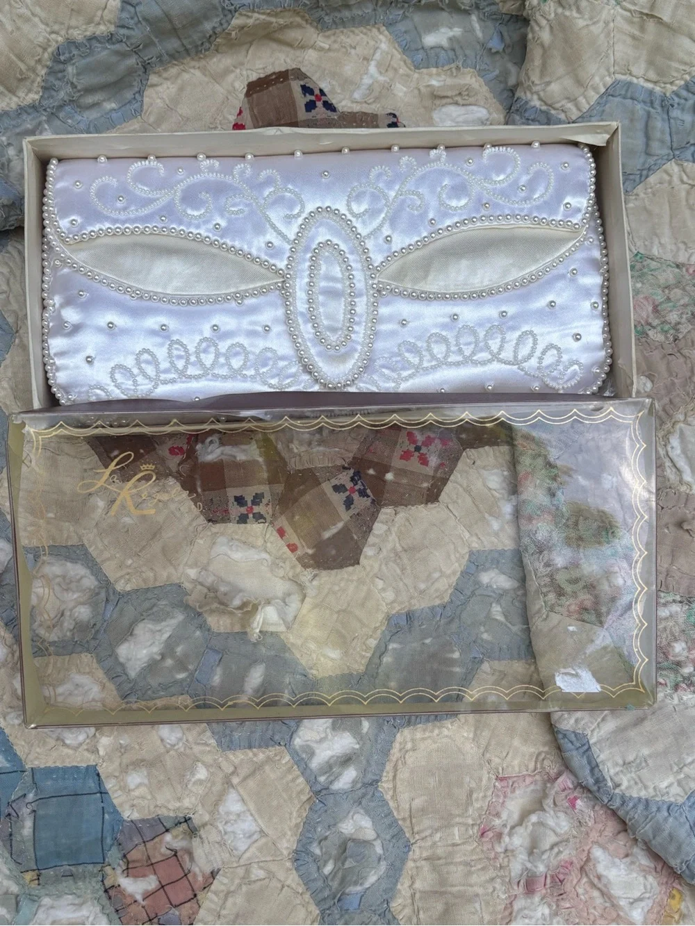Vintage La Regale Bridal Clutch with Pearls  Flaw